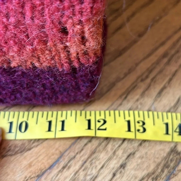 Hand knitted purse with bamboo handles boho purple pink orange flower both sides - Picture 12 of 14